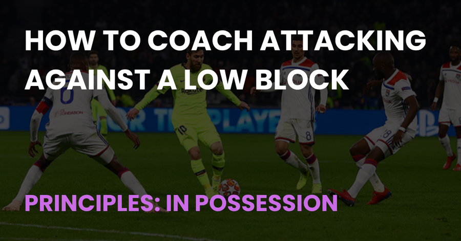 How to Coach Attacking Against a Low Block article cover, players competing for the ball in front of a packed defence
