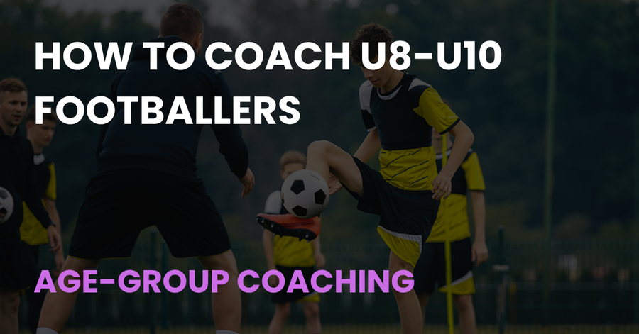 How to Coach U8-U10 Footballers, Age-Group Coaching article cover showing young players training