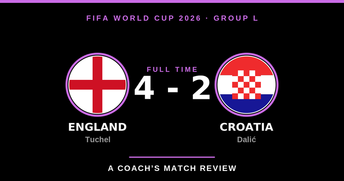 England 4-2 Croatia, World Cup 2026 Group L. Tuchel v Dalic.