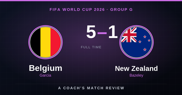 Belgium 5-1 New Zealand final score graphic with national flags