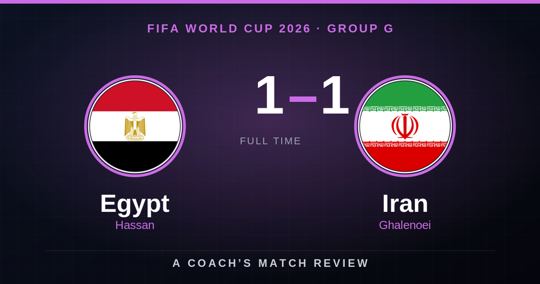 Egypt 1-1 Iran final score graphic with national flags