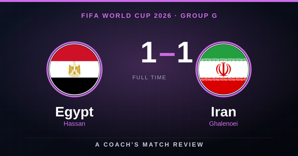 Egypt 1-1 Iran final score graphic with national flags