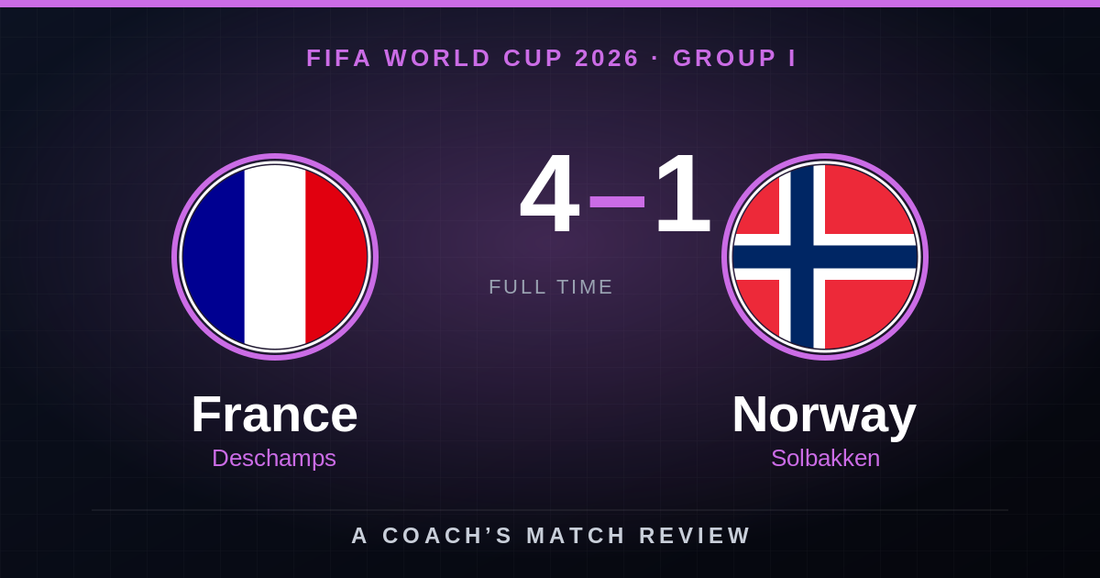 France 4-1 Norway final score graphic with national flags