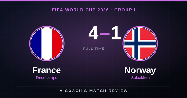 France 4-1 Norway final score graphic with national flags