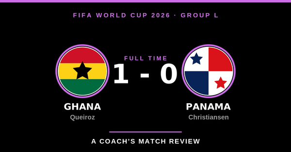 Ghana 1-0 Panama, World Cup 2026 Group L. Queiroz v Christiansen.