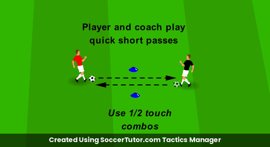 Short Passing Repetitions drill diagram. Created Using SoccerTutor.com Tactics Manager